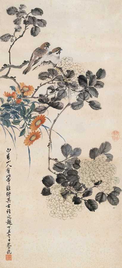 蔡铣 1937年作 花鸟 立轴